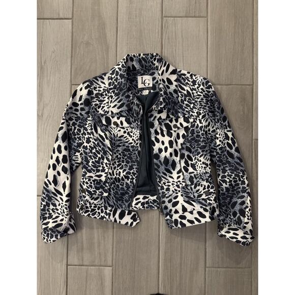 Lena Gabrielle Womens Full Zip Crop Jacket Black & White Leopard‎ Print Size 2 - Picture 1 of 8